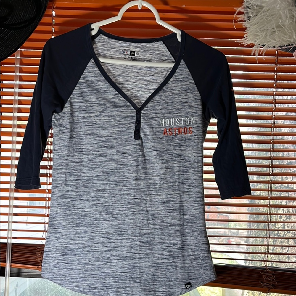 Houston Astros New Era Blue and Gray Long Sleeve Raglan Tee
